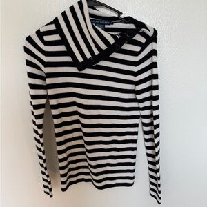 Ralph Lauren Women's Black and White Striped Cowl Sweater sz small 100% cotton